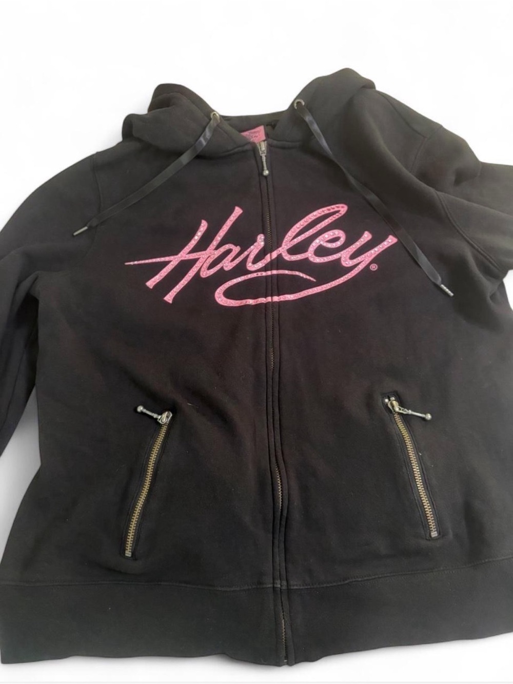 Harley-Davidson Black Zip Hoodie with Pink Script Logo